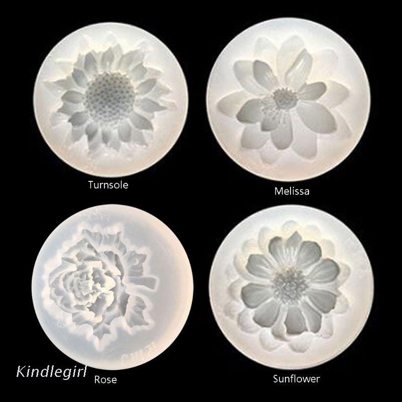 Bộ 4 khuôn hình hoa trà / hoa hướng dương / hoa hồng làm mặt dây chuyền trang sức bằng epoxy resin