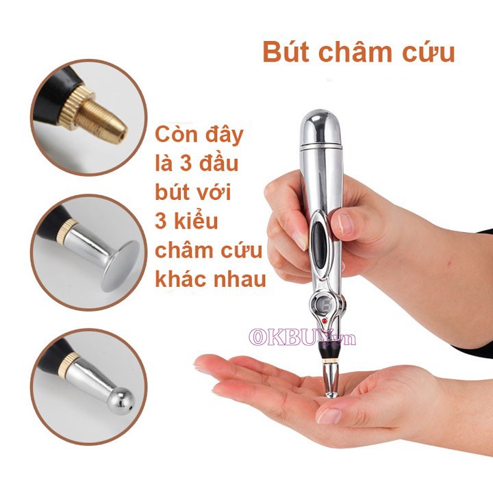 Bút massage châm cứu trị liệu dò huyệt xung điện W-912