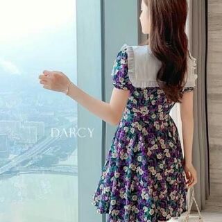 ⚡⚡ VÁY HOA TÍM  CỔ BÈO BUỘC NƠ