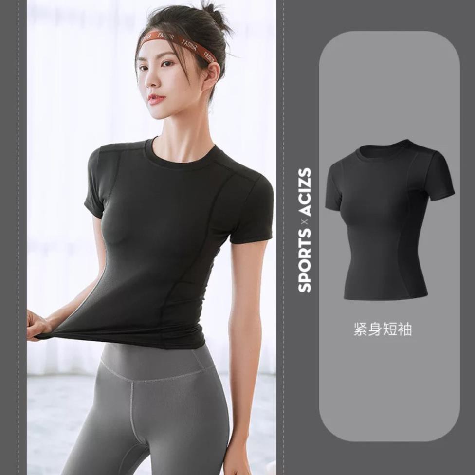 Áo Tập Gym Nữ - Áo Thun Yoga Ngắn Tay Tôn Dáng Chất Mịn Poly, Hàng Quảng Châu