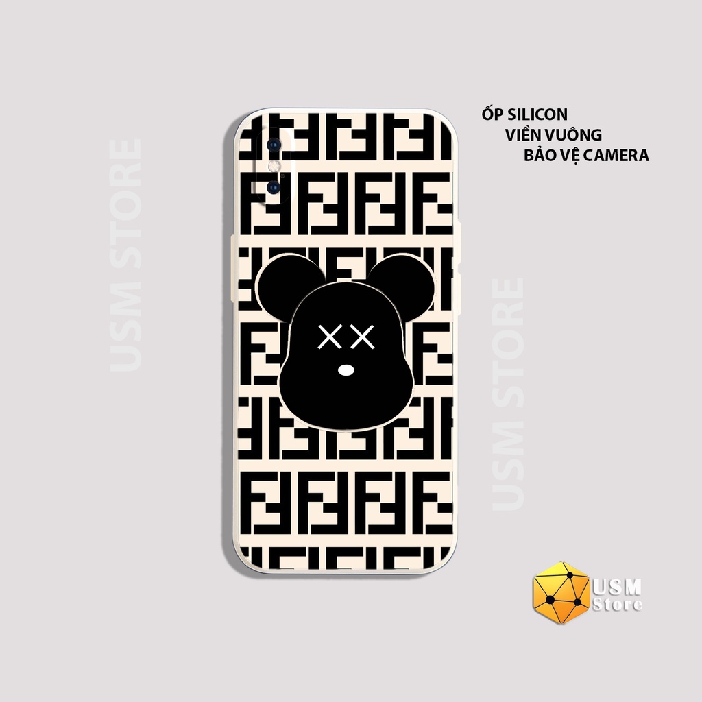 Ốp điện thoại iphone 6/6s/6 plus/7/7 plus/8/8plus/X/XS/XSmax/XR viền vuông bảo vệ camera, in hình kẻ caro gấu Bearbrick
