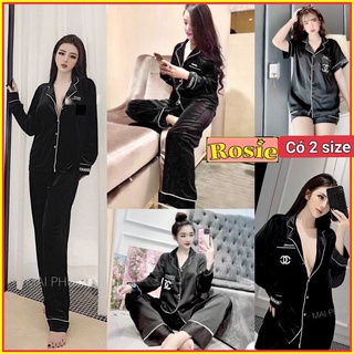 Bộ ngủ Pijama nữ lụa Latin viền Chữ trắng / đen sang trọng - pijama xinh giá rẻ