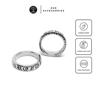 Nhẫn titan hoạ tiết Chrome heart bản mỏng + chữ - Mẫu N-07 - SUN ACCESSORIES