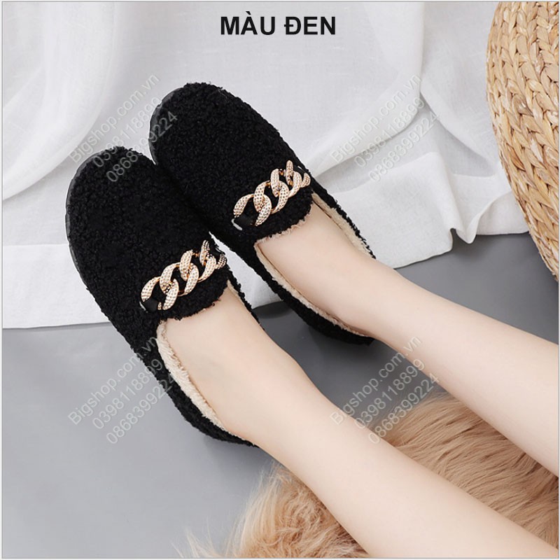 Giày lười bệt nữ với lông giữ nhiệt phù hợp mùa thu, đông, xuân