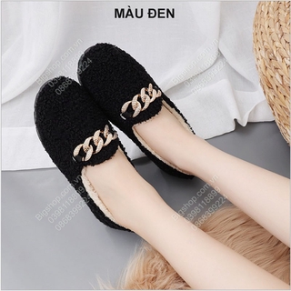 Giày lười bệt nữ với lông giữ nhiệt phù hợp mùa thu, đông, xuân