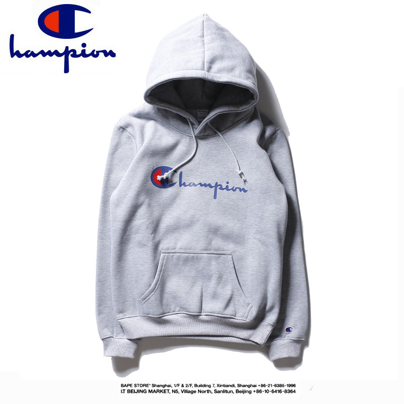 CHAMPION Men and Women Cotton Plus Velvet Pullovers Long-sleeved Plus Size Hooded Sweatshirt