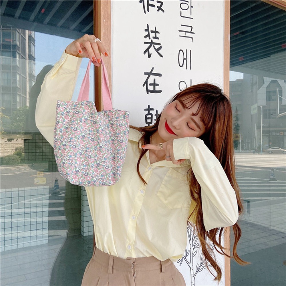 Túi Xách Tay Bằng Vải Canvas Cotton In Hoa Thời Trang Dành Cho Nữ