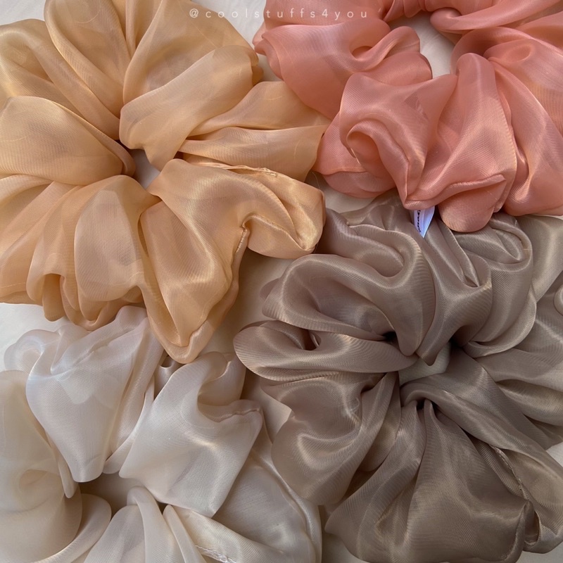 Buộc Tóc Scrunchies Voan Phồng Bigsize Tone Nâu 🤎