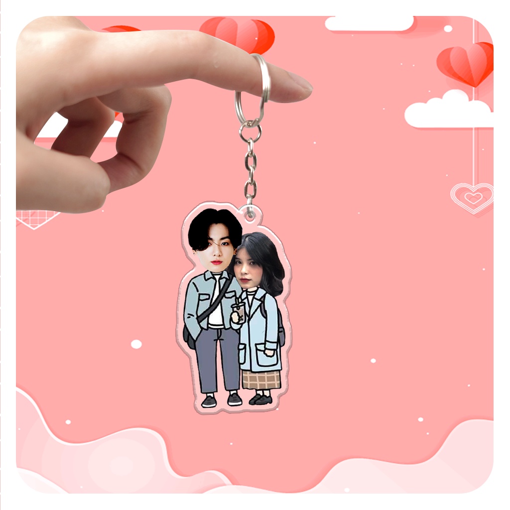 Móc khóa cặp đôi in theo yêu cầu dễ thương custom idol