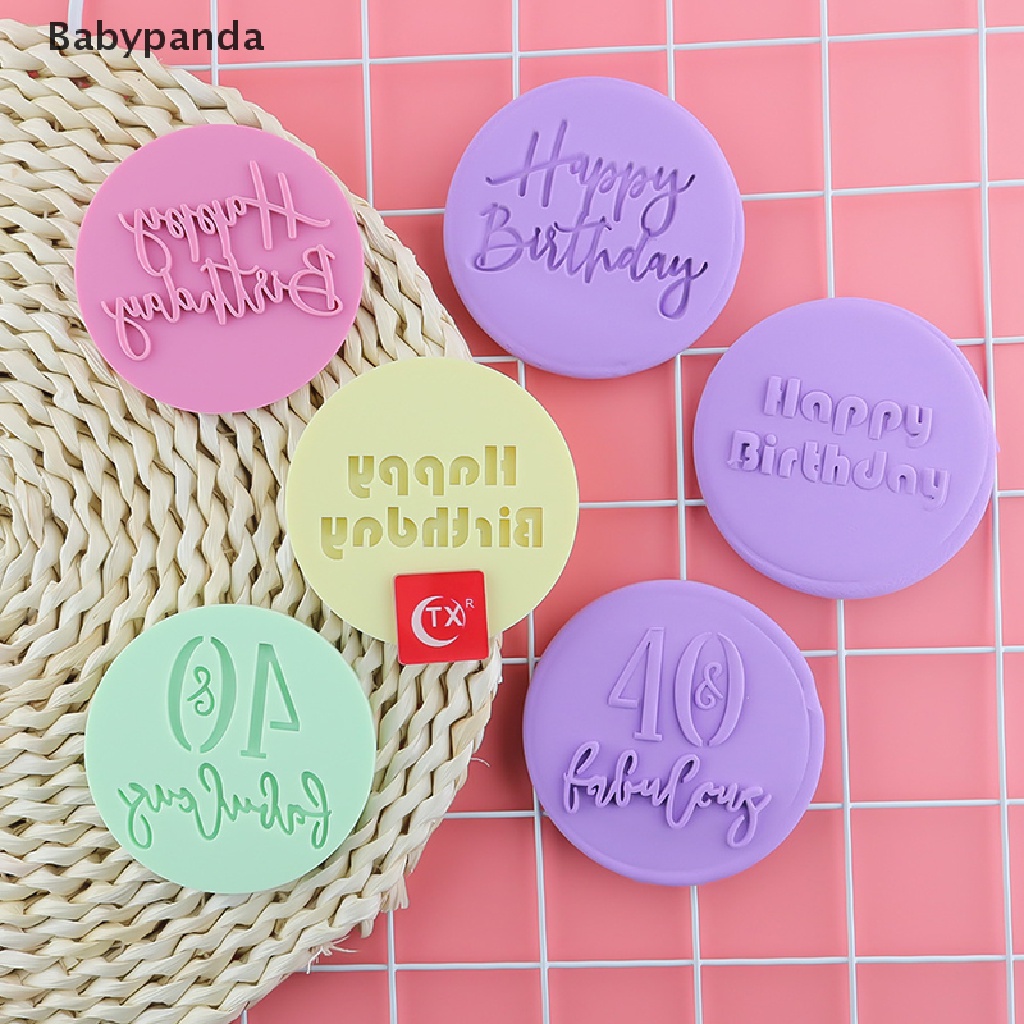 Khuôn Tròn In Nổi Họa Tiết Happy Birthday Trang Trí Bánh Kem Bằng Acrylic