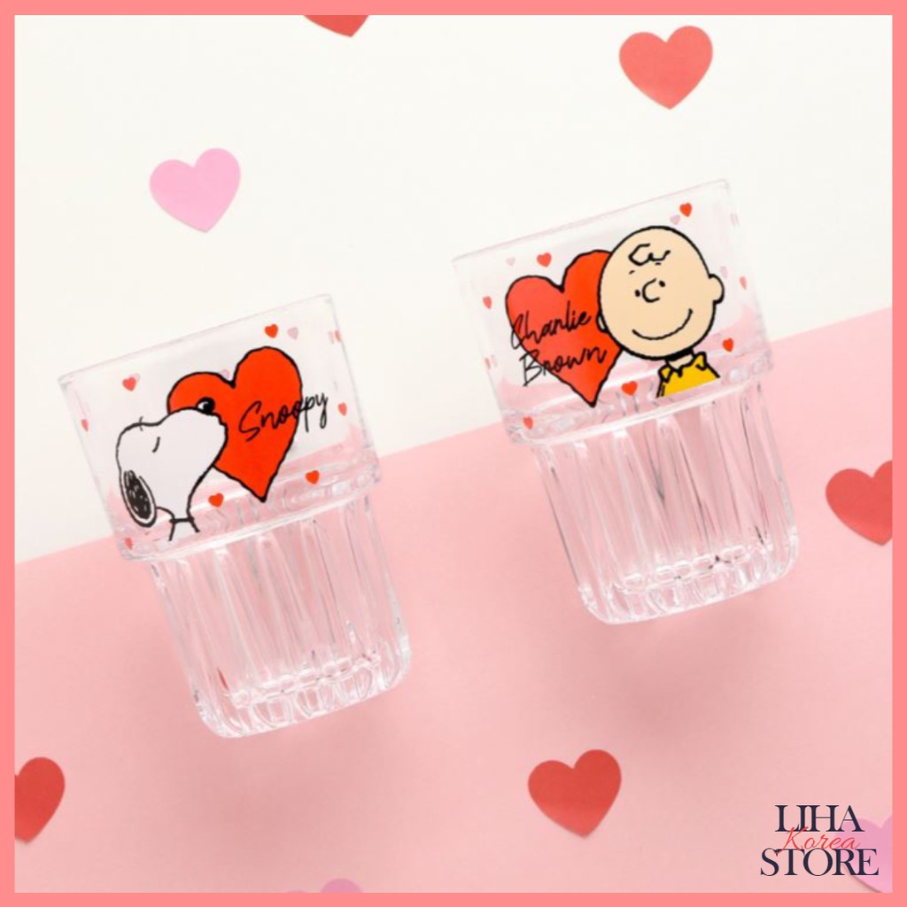 ⭐Snoopy Peanuts Home Cafe Accordion Glass Cup 2P Set 320ml Bộ quà tặng cốc Snoopy