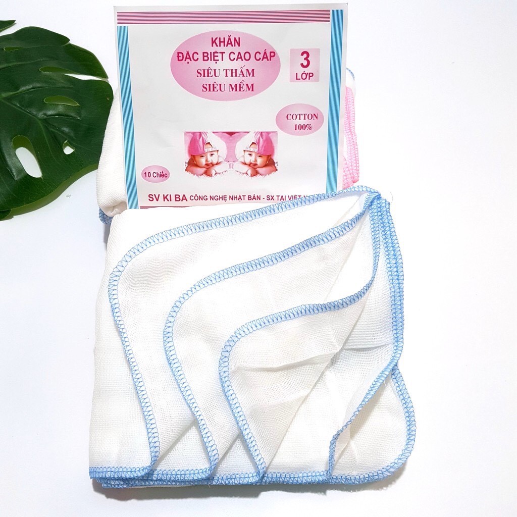 Set 10 Khăn Sữa Kiba Siêu Mềm Siêu Thấm 3 Lớp
