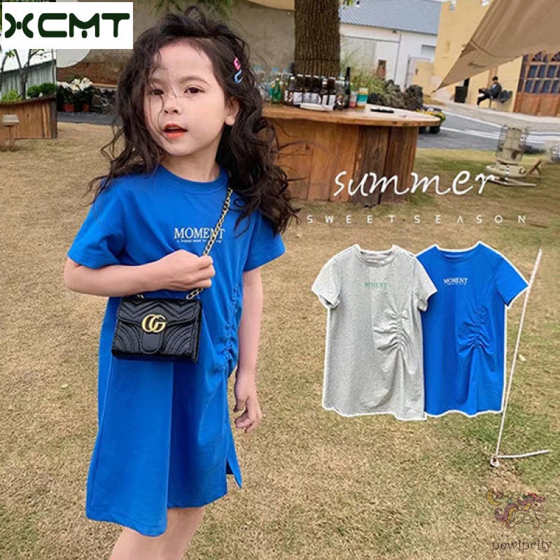 Đầm Tay Ngắn In Chữ Thời Trang Mùa Hè Hàn Quốc Cho Bé Gái