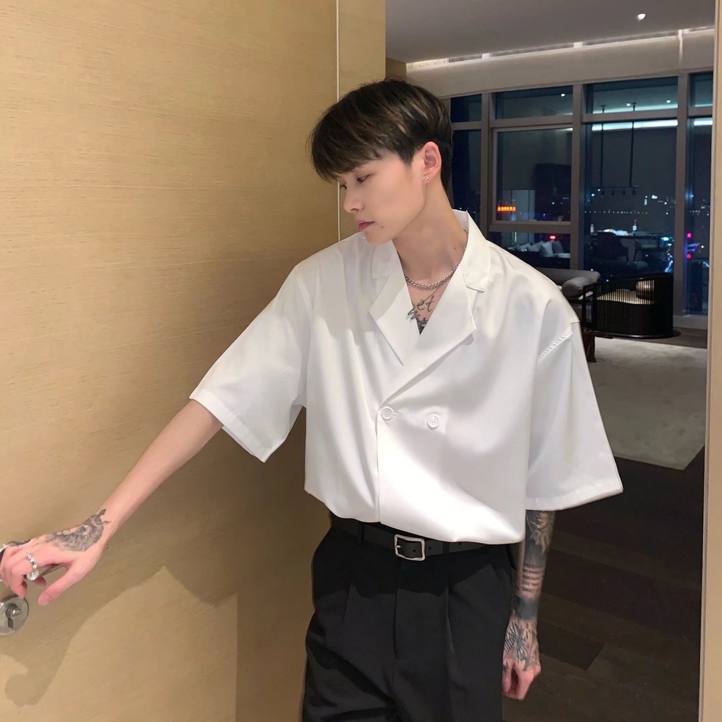 Áo Sơ Mi Tay Ngắn Vải Satin Thời Trang Mùa Hè Phong Cách Hàn Quốc Cho Nam