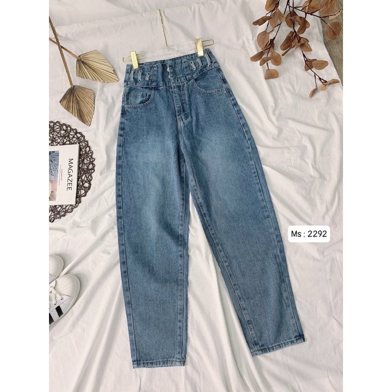 QUẦN JEAN BAGGY CẠP CAO PHỐI LƯNG QUẦN ĐAN DÂY MS 2292 [ CLIP THẬT] [FREESHIP] hàng loại 1, VẢI DÀY