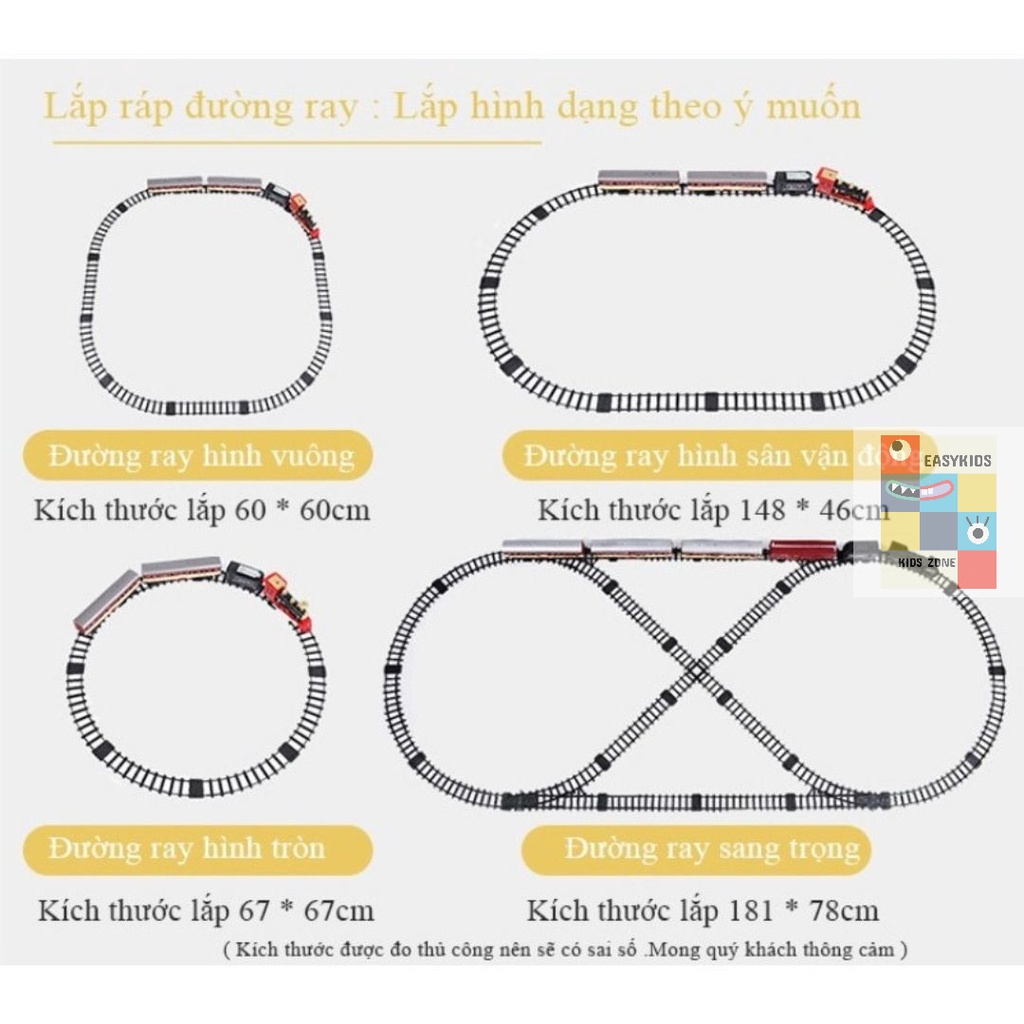 Đồ chơi tàu hỏa, mô hình tàu hoả cổ điển EASYKIDS chạy trên đường ray, nhả hơi nước, có đèn và âm thanh