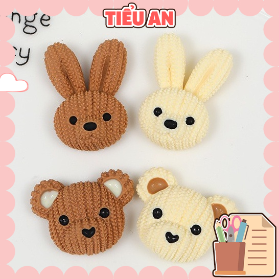 Charm (C531) slime/ Dụng Cụ Charm Trang Trí [Ko Keo &amp; Nút] Hình Thỏ &amp; Gấu Màu Kem &amp; Socola
