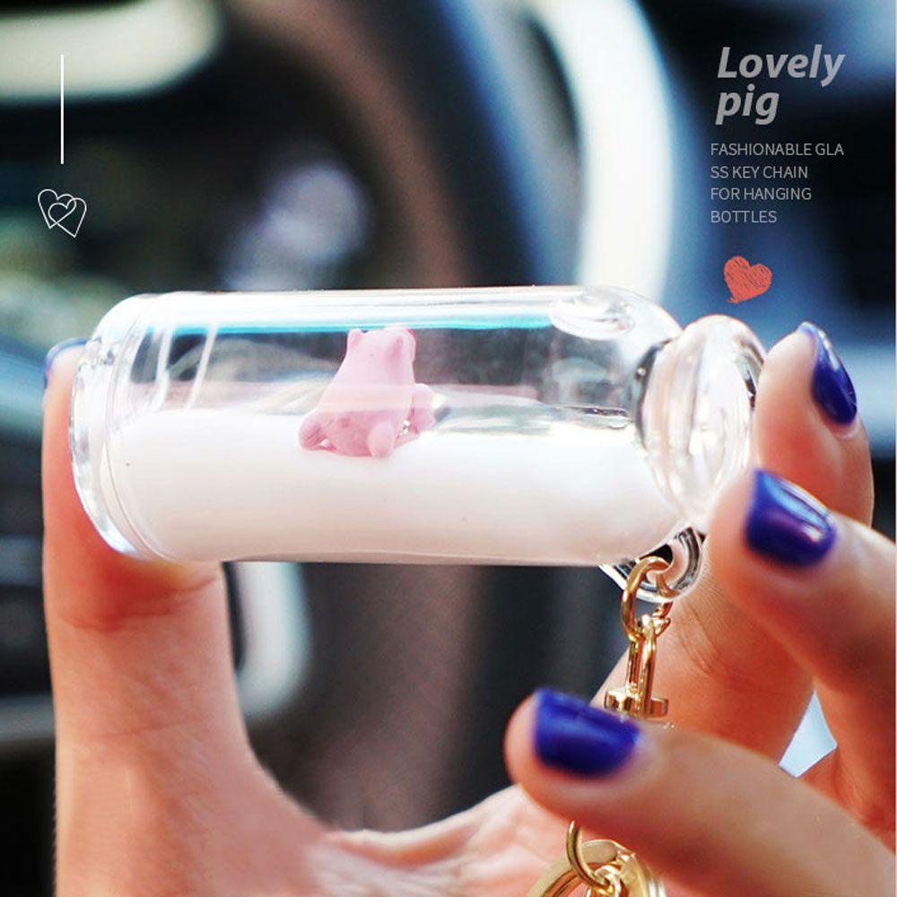 LANFY Móc Khóa Hình Bình Sữa Có Cát Chảy Dễ Thương