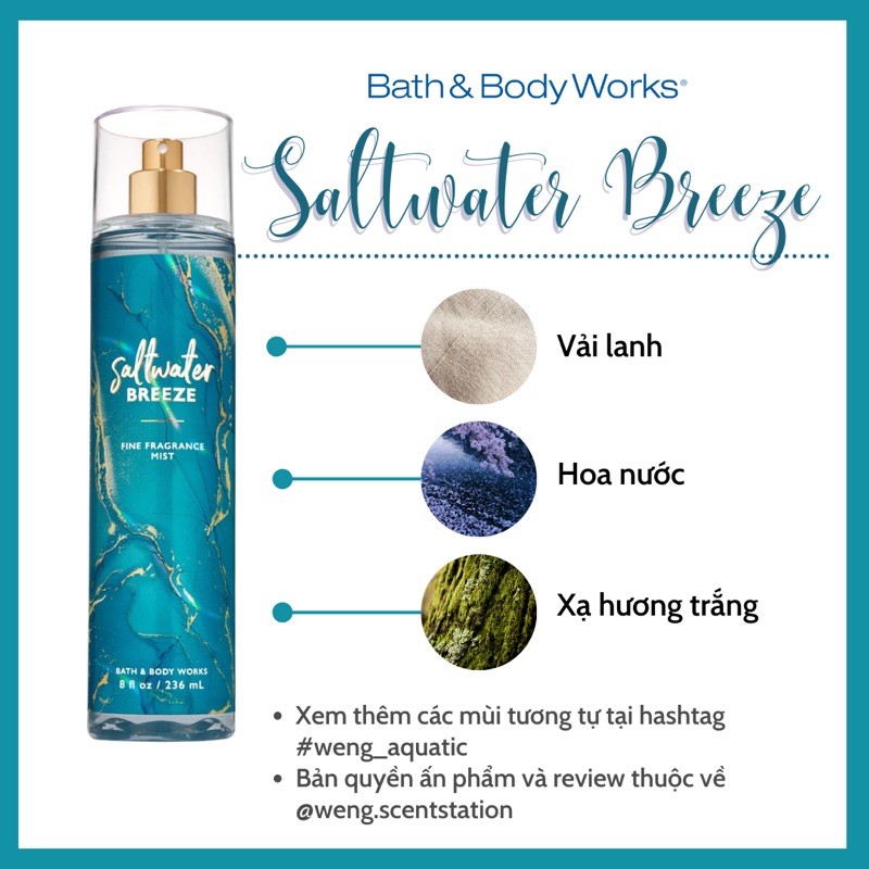 Xịt thơm toàn thân Bodymist Bath & Body Works mùi Saltwater Breeze