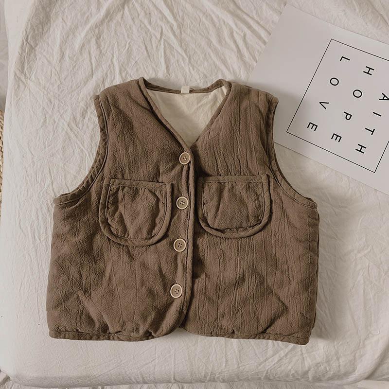 Retro2021Áo Gi Lê Chần Bông Trẻ Em Hàn Quốc Mùa Thu Đông Áo Ba Lỗ Bé Trai Mặc Ngoài Phong Cách Tây Sành Điệu