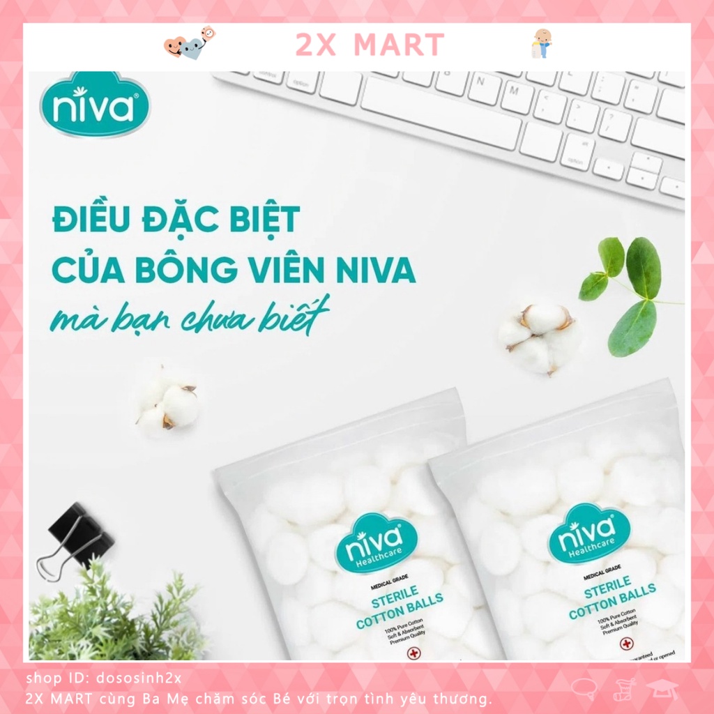 Bông gòn đút tai cho mẹ sau sinh Niva - Bông viên tròn Niva, dùng trong y tế, nút nhét lỗ tai, trang điểm