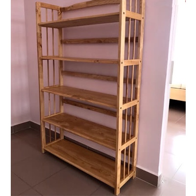 Kệ Sách Gỗ Cao Su Decor Phòng 💖MIỄN SHIP💖 5 Tầng Lắp Ghép Đầy Đủ Kích Thước