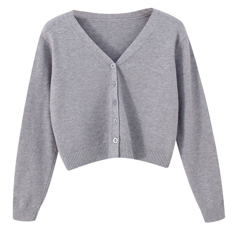 Áo khoác cardigan len dệt kim mỏng dáng ngắn tay dài cổ chữ V màu trơn thời trang hàn quốc cho nữ | WebRaoVat - webraovat.net.vn