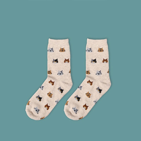 Vớ cotton nữ cổ cao họa tiết mèo hoạt hình đáng yêu thời trang thu đông