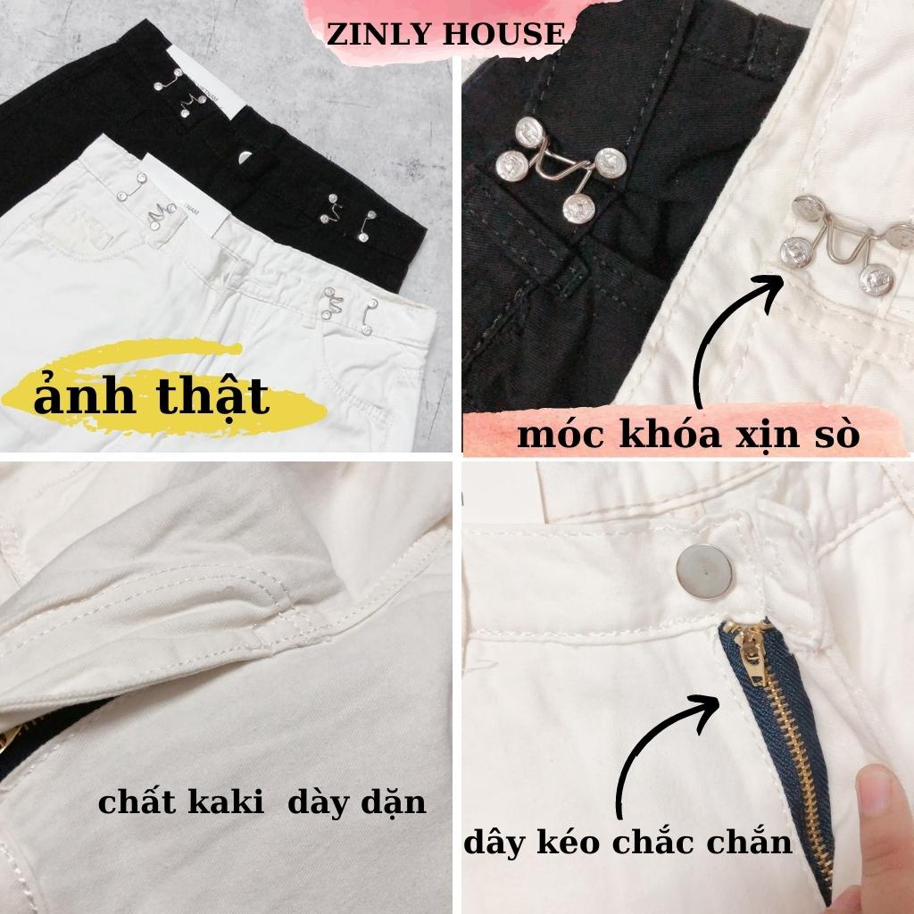 Quần Kaki Jean Ống Rộng Cạp Cao Dáng Uniex Lưng Eo Bản To Phối Kèm Móc Khóa siêu hot