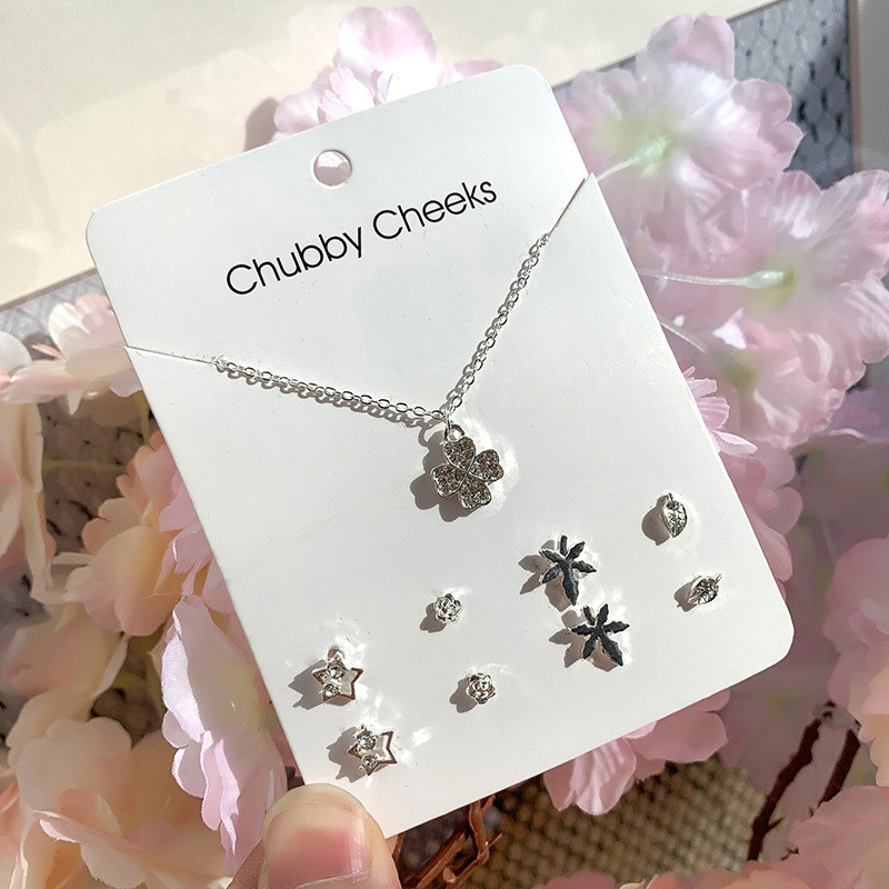 Set dây chuyền và khuyên tai hợp kim thiết kế độc đáo