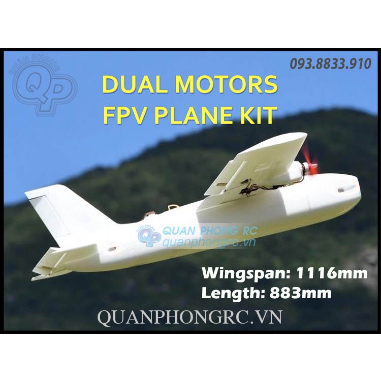 Vỏ Kit EPO 2 motor White Shark Wingspan 111cm Dual Motors FPV Airplane (Không Gồm Đồ Điện) Tặng 1 Decal