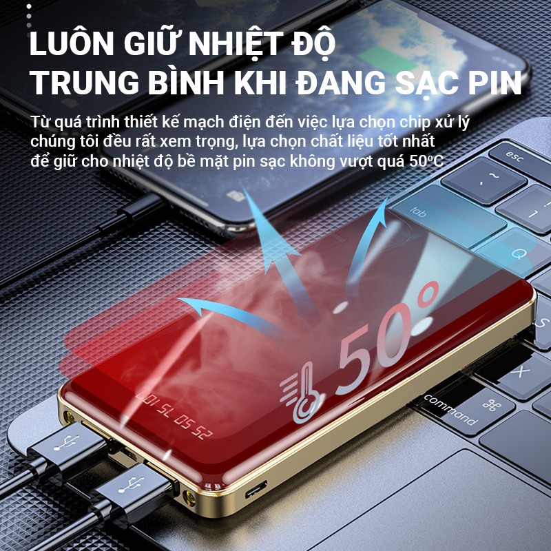 [Tặng dây sạc] Pin sạc dự phòng,Sạc dự phòng 15000mAh Cát Thái Y11D mặt kính sạc nhanh 2.1A nhỏ gọn 2 cổng ra 2 cổng và