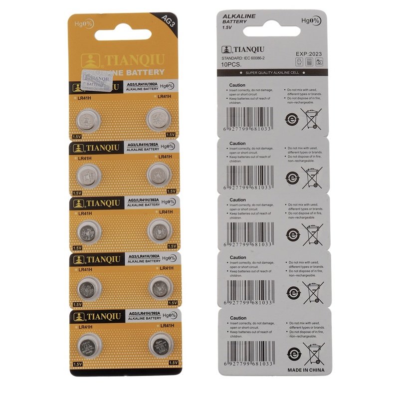 Pin AG3 LR41 L736 192 G3 LR736 V3GA SR41 392A 392 SR41SW SR41W 384 Tianqiu - 1 vỉ 10 viên