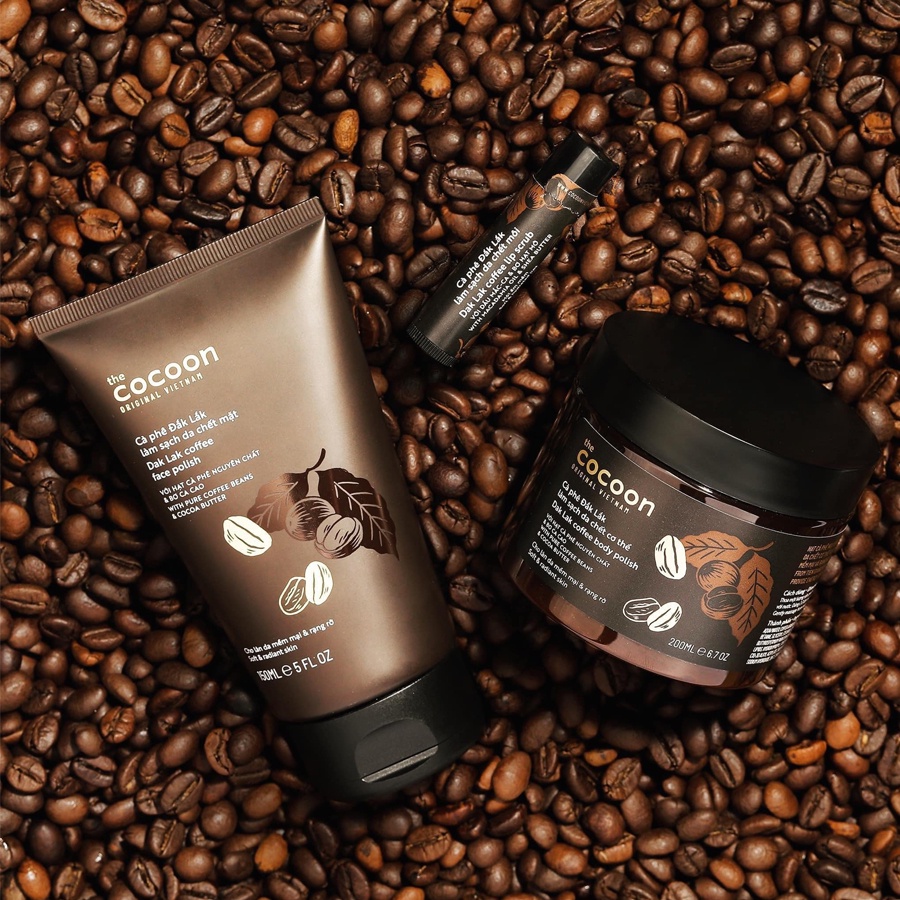 Combo tẩy da chết Cocoon chiết suất từ cà phê Đắk Lắk làm sạch cơ thể, da mặt và môi