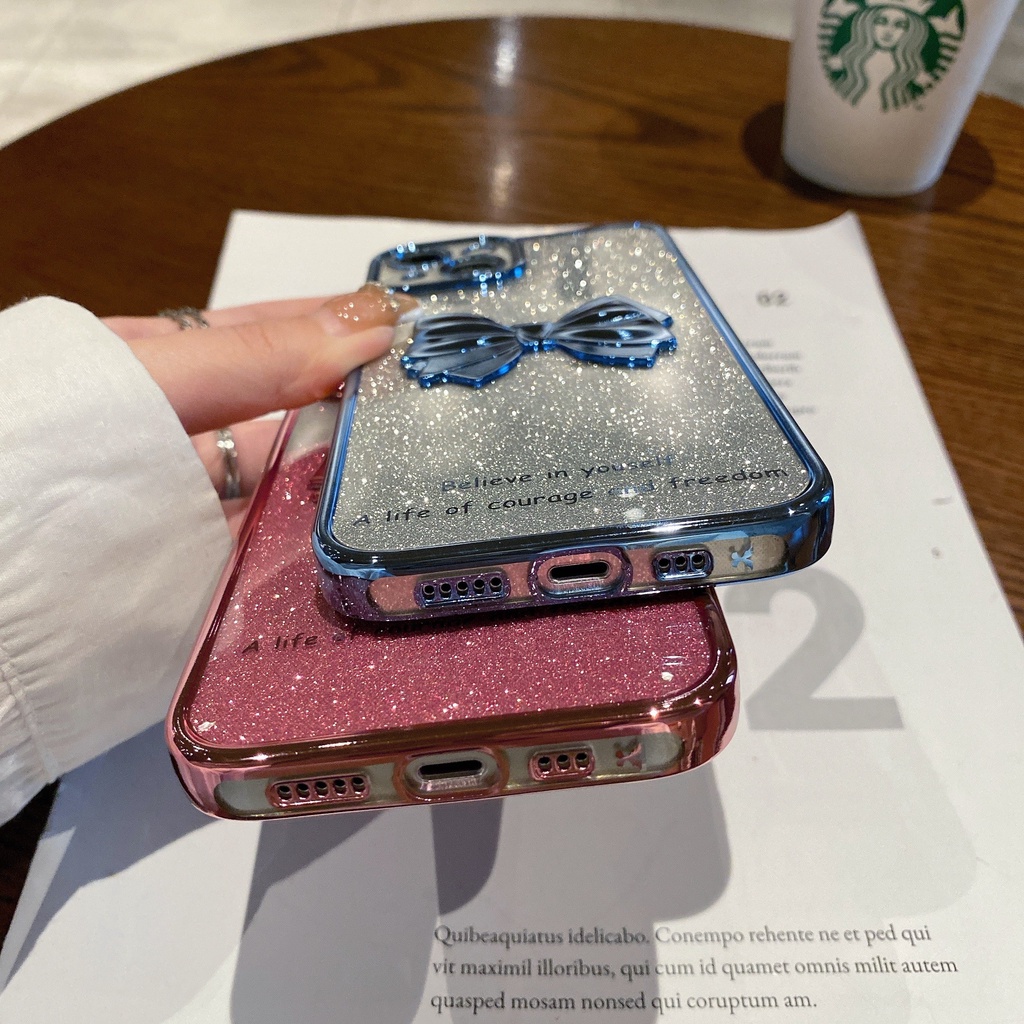 Ốp Điện Thoại Silicon Mềm Hình Nơ Kim Tuyến Lấp Lánh Cho iPhone 11 12 13 Pro Max