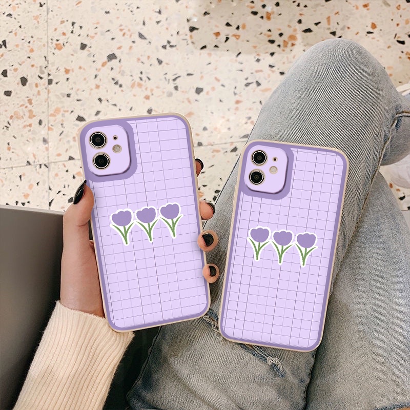 Ốp lưng cho iPhone 11  Ốp lưng iphone mẫu Hoa tím xinh xắn vuông cạnh 6 6S 7 Plus 8 Plus X XS XR XSmax 12 13 pro max