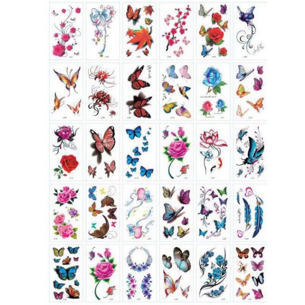 J1 Hình xăm nước hình xăm dán tatoo mini stickers Hoa Bướm đẹp phong cách Hàn Quốc dễ thương cute giá rẻ