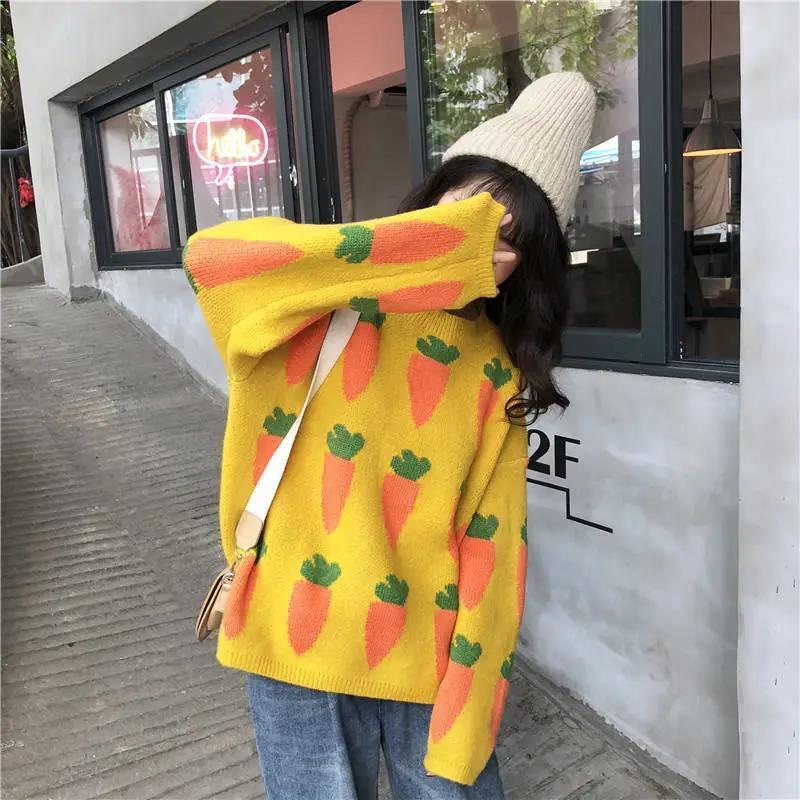 Áo Len Nữ New Student Casual Thickening Christmas Knitted Korean Loose Long-sleeved Sweater Women