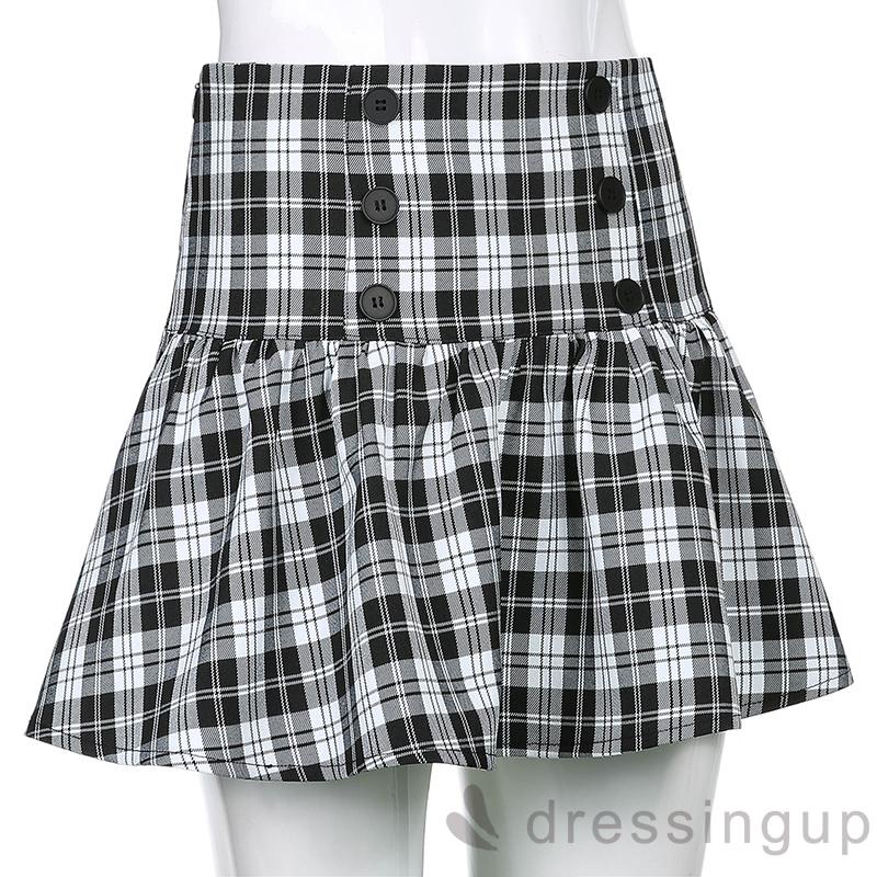 Chân Chân Váy Chữ A Lưng Cao Màu Trắng Đen Phong Cách Harajuku Cho Nữ
