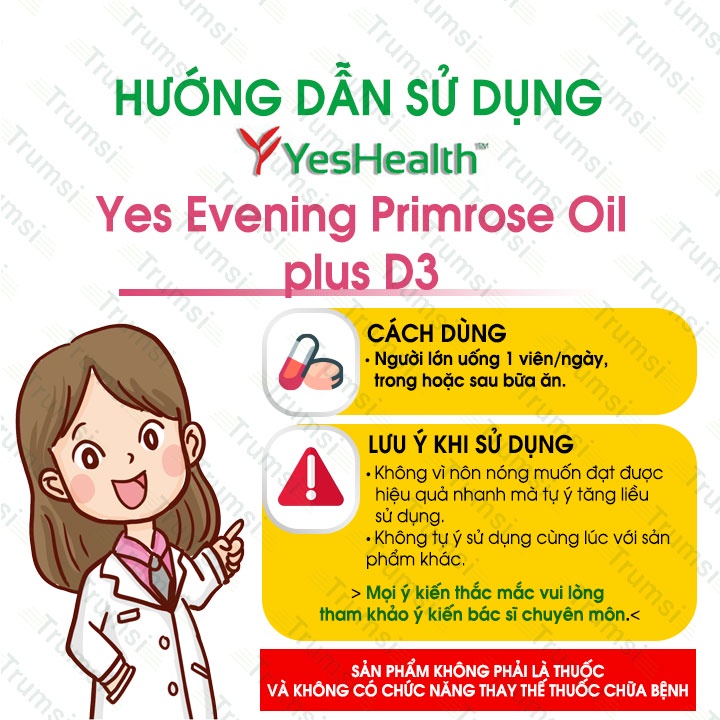Viên uống tăng cường nội tiết tố nữ Yeshealth Yes Evening Primrose Oil Plus D3 giúp chống oxy hóa làm đẹp da hiệu quả