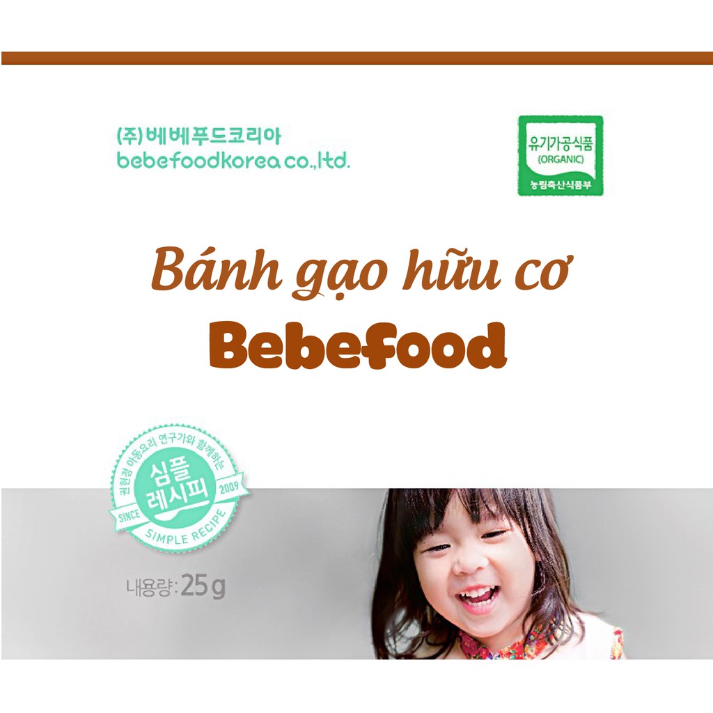 Bánh gạo ăn dặm hữu cơ Bebefood Hàn Quốc (Trái cây/Rau củ)