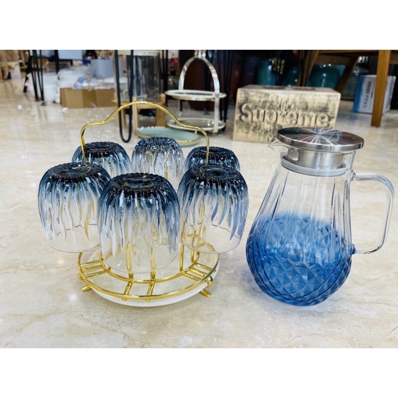 Bình nước thủy tinh xanh ngọc 1.5L cao cấp nắp inox