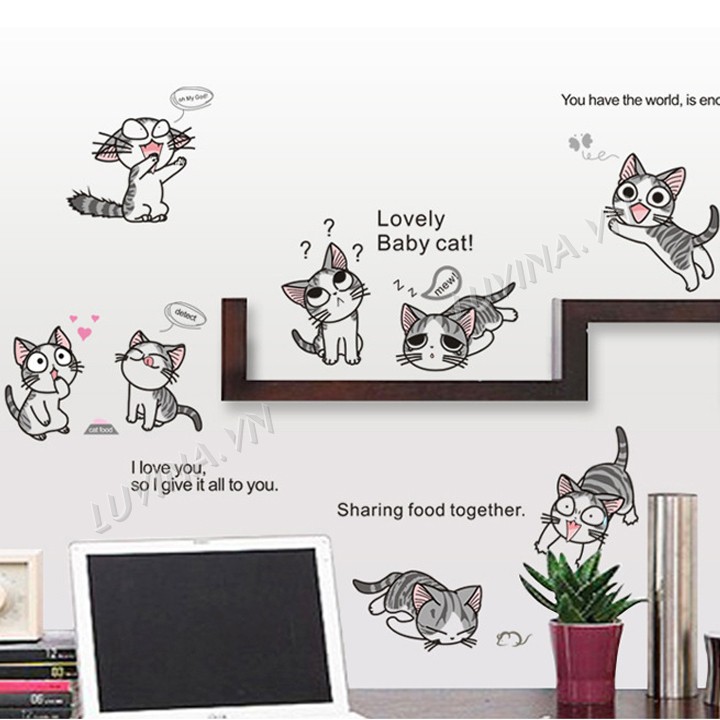 [RẺ VÔ ĐỊCH]-[ĐƠN 200K CÓ QUÀ TẶNG]-Decal trang trí lớp mầm non,phòng ngủ cho bé-Những bé mèo cute-[GIAO TRONG NGÀY]