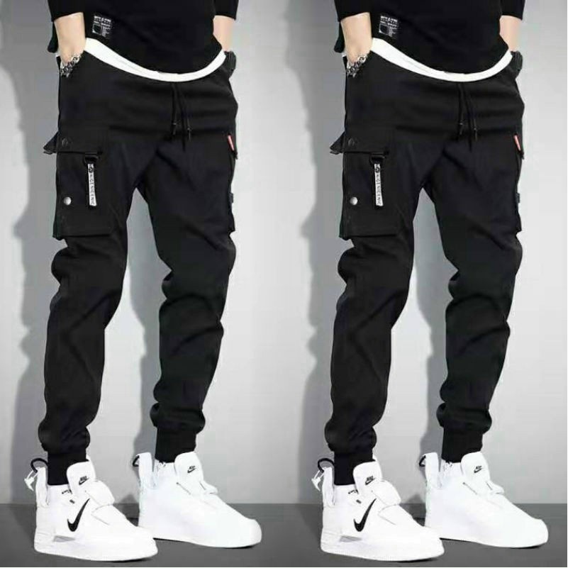 Quần thể thao nam jogger kaki, Quần kaki phối hộp với dây, Quần tập gym túi hộp kiểu bó ống Hàn Quốc hot trend