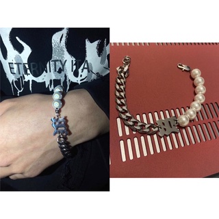 Vòng Tay Nam nữ unisex Chuỗi mắt Xích Vát Cạnh 10mm phối Hạt Trai Logo Thép không Gỉ