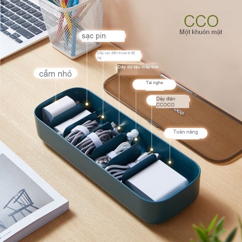 Hộp đựng dây cáp USB, dây sạc chia ngăn ECOCO có nắp đậy | Hộp để đồ văn phòng đa năng tiện lợi 2206