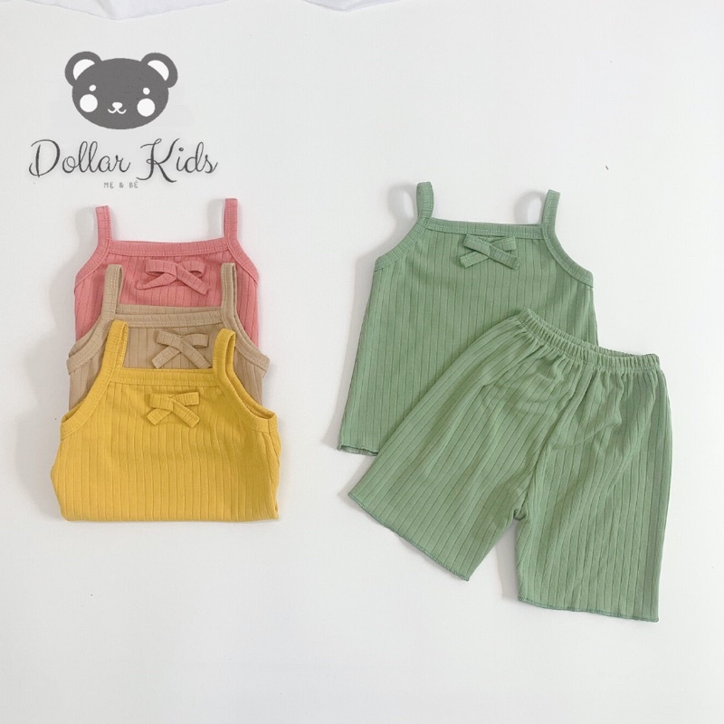 Bộ hai dây cotton tăm mát mẻ, bộ quần áo mùa hè cho bé gái (6-18kg)