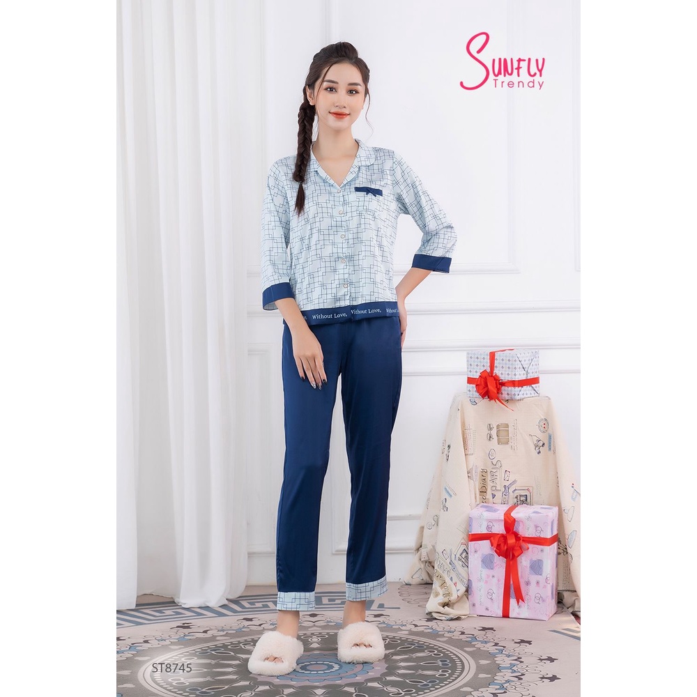 ST8745 BỘ PIJAMAS LỤA ÁO TAY LỠ QUẦN DÀI SUNFLY