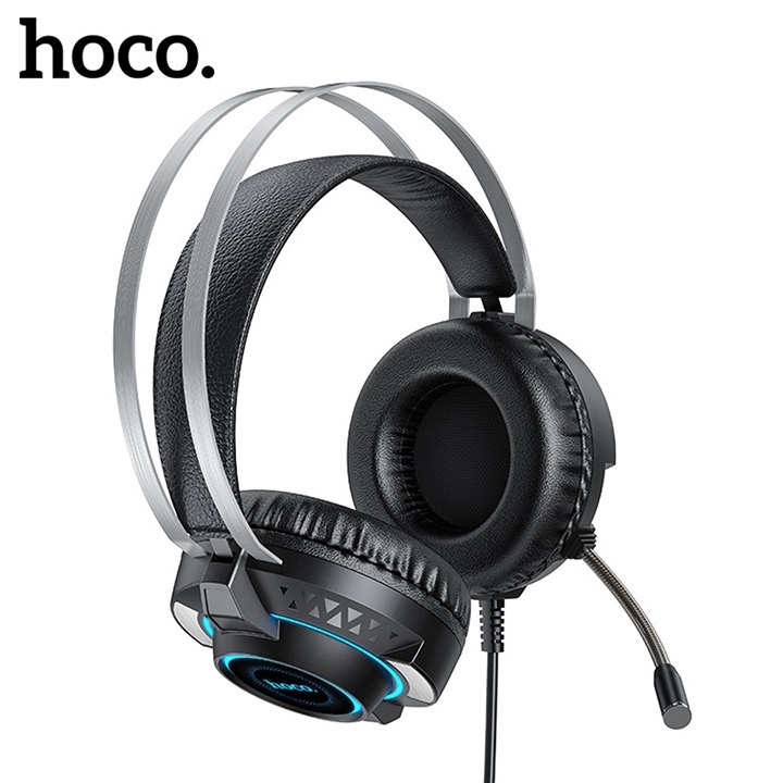 Tai nghe chụp tai máy tính chơi game có dây HOCO Touring có micrô đa hướng 3,5 mm cho mic  Đèn led có mic
