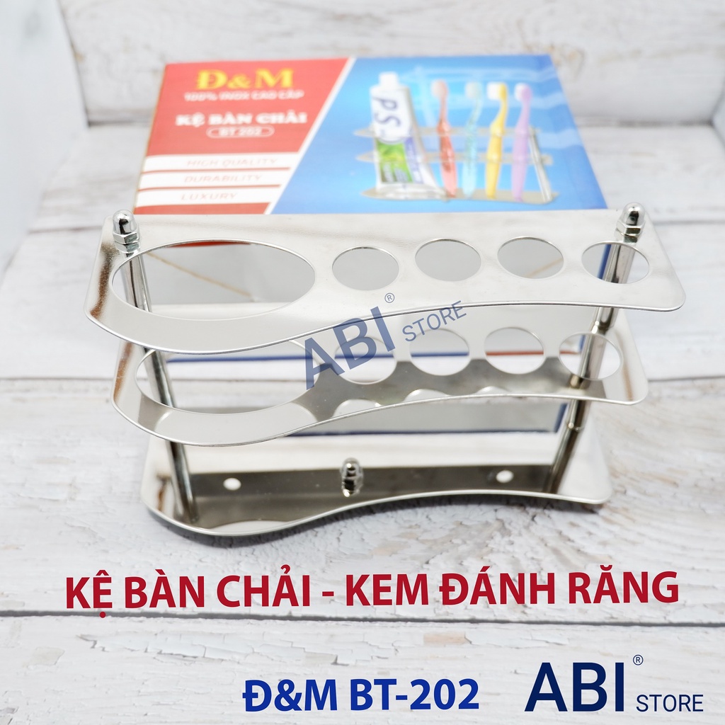 Kệ cắm bàn chải, kem đánh răng Đ&amp;M BT-202 nhà tắm inox cao cấp kèm ốc vít